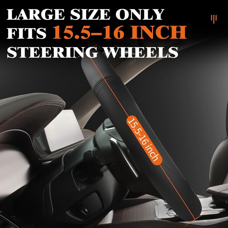 HOTOR Car Steering Wheel Cover - Universal Car Accessory for Diverse Cars, Leather Cover with Anti-Slip Lining, for Steering Wheel with a Diameter of 15.5"-16", Black - Image 2